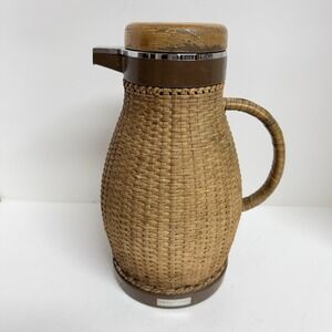 Vintage Corning Designs Wicker Rattan Thermal Pitcher MCM Boho Coffee READ